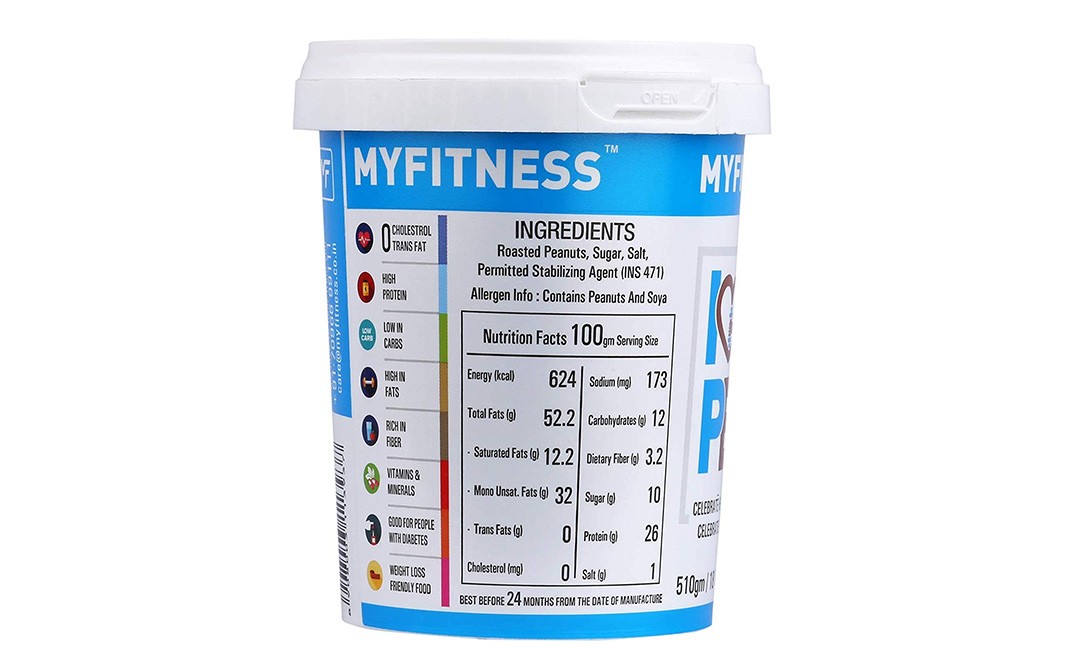 Myfitness Organic Peanut Butter Smooth   Tub  510 grams